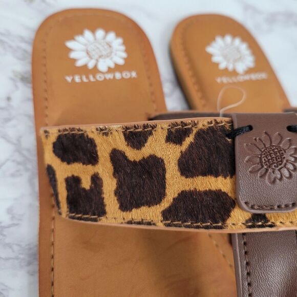 Yellow Box Leopard Dyed Calf Hair Leopard Print Flip Flop Thong Sandals NEW - Picture 3 of 8